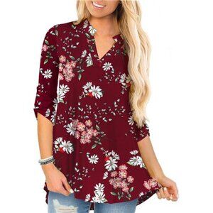 Plus Size 3/4 Sleeve V Neck Tunic Blouse for Women, Flowy High Low Hem, Comfy
